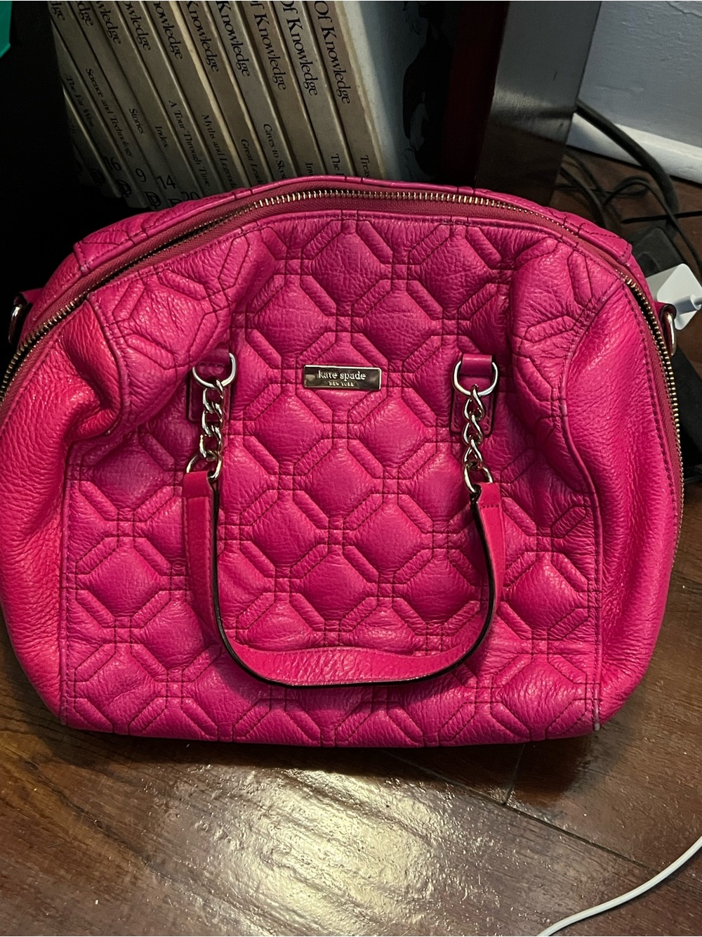 kate spade Quilted Fuchsia Leather Satchel with Chain-Trim Handles